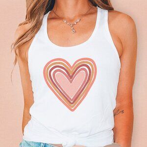 Retro Rainbow Heart Graphic Tank Top – Vintage Colorful Summer Top